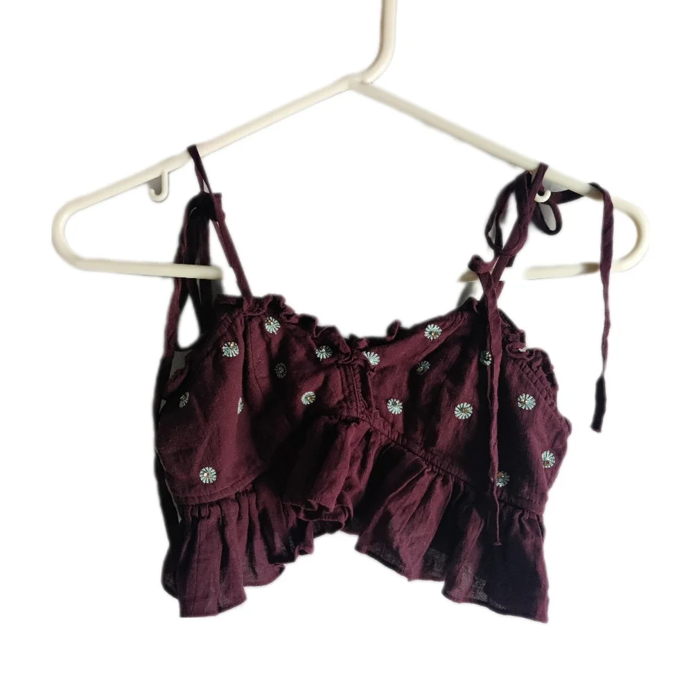 Free People Crop Flower Jeweled Top